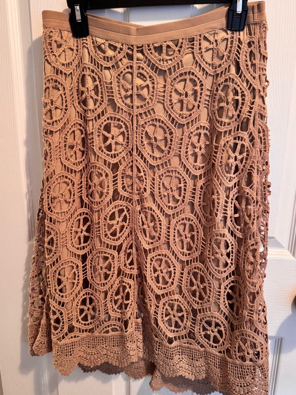 new directions Beige Crochet A-Line Skirt